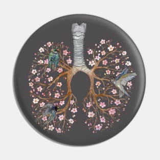 Blooming Lungs: Human Anatomy, Floral Cherry Blossom, Anti Virus Pin