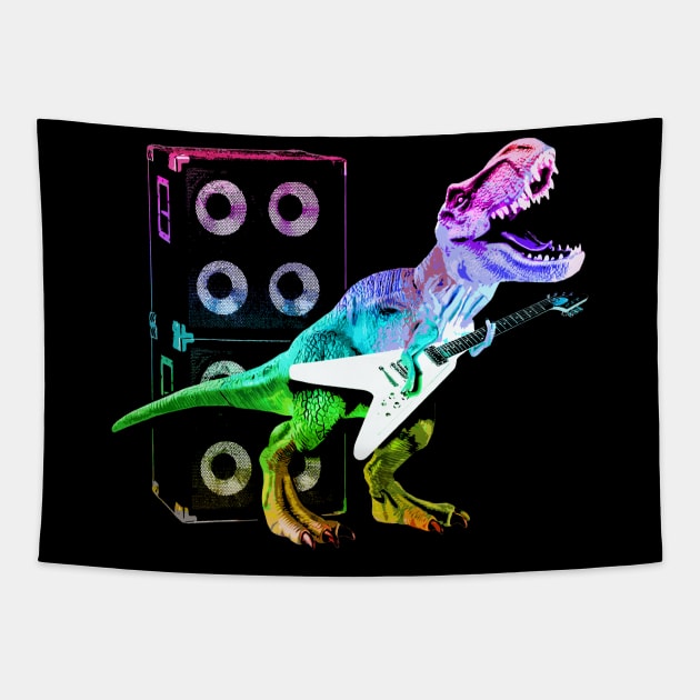 T-Rex Dinosaur and Guitar Tapestry by robotface