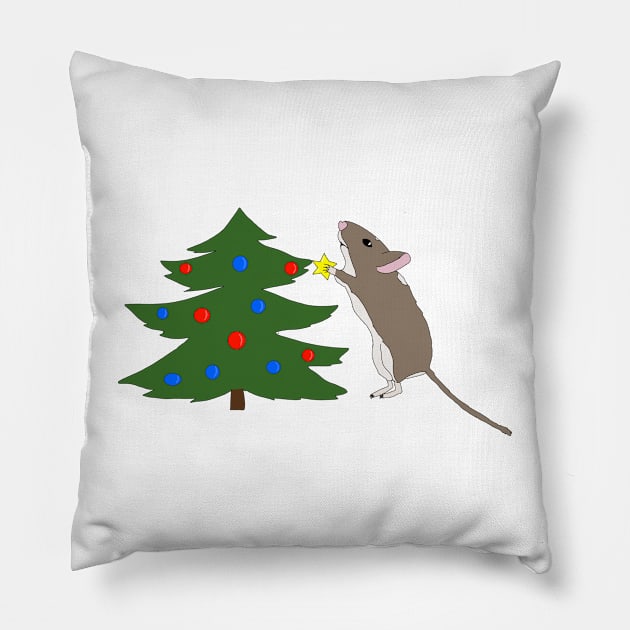 Cute brown gerbil decorating Christmas tree Pillow by Becky-Marie