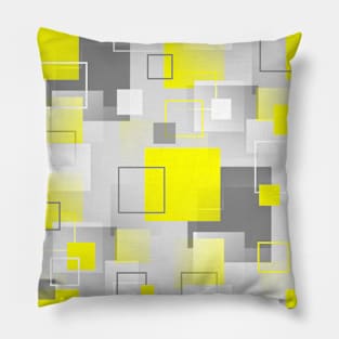 Midcentury Modern Retro Squares in Yellow, White and Gray Pillow