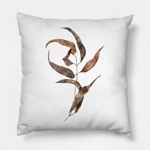 Hand painted watercolor dried willow eucalyptus leaves with spots Pillow by TinyFlowerArt