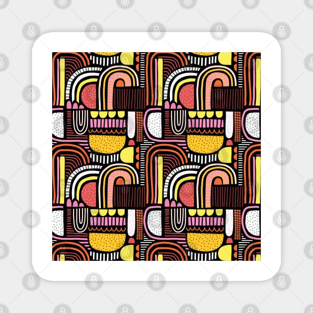 Collage Fun Pink White Orange on Black Magnet by Sandra Hutter Designs