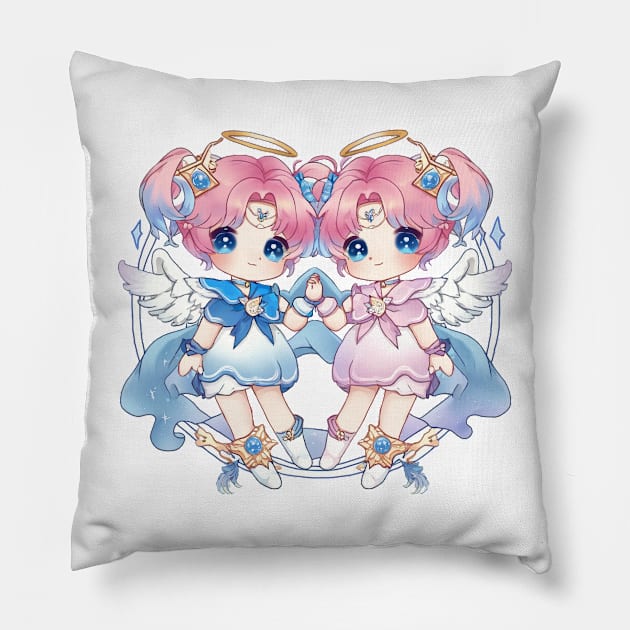 Gemini Twins Chibi Zodiac Anime Girls Pillow by peachycrossing