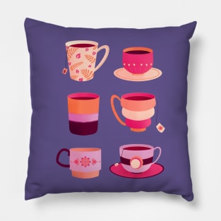 Purple and magenta tea cups Pillow