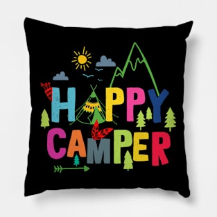 Happy Camper Camping T-Shirt  Camp Tee For Men Women & Kids Pillow