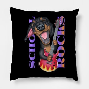 doxie funny and cute teacher School Rocks dachshund with guitar having fun Pillow