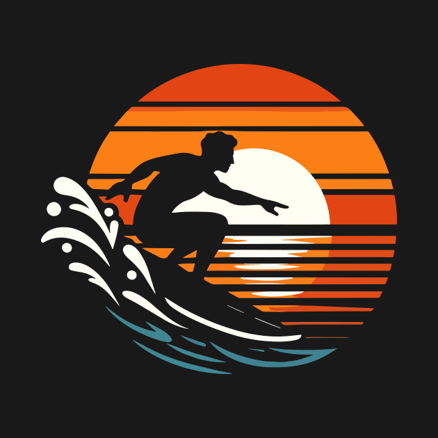 Surfing at sunset vintage retro by Mpd Art