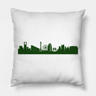 YOKOHAMA skyline in forest green Pillow