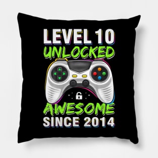 Level 10 Unlocked Awesome Since 2014 10th Birthday Gaming Pillow