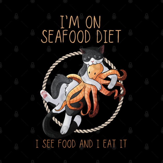 I’m on seafood diet - Tuxedo cat with an Octopu by Feline Emporium