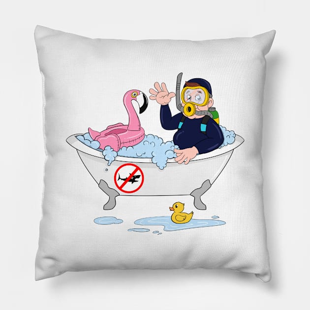 Scuba diver Pillow by Samuel Tee