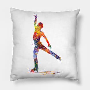 Boy Figure Skater Watercolor Pillow