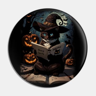 Scary Halloween Witch Cat Pin