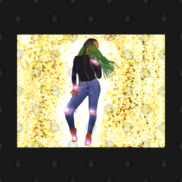 Dance  - dancing woman wearing blue denim jeans and green braids in her Hair by Artonmytee