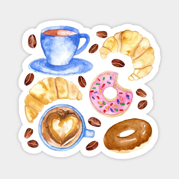 Coffee, Donuts & Croissants Magnet by tangerinetane