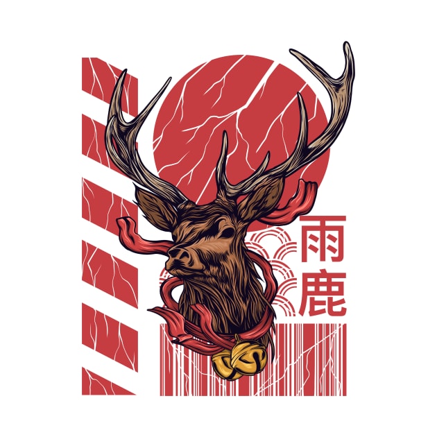 Wildlife Elk Reindeer Japanese Artwork by malaqueen