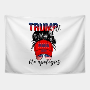 Trump Girl No Apologies Patriotic American Flag Tapestry