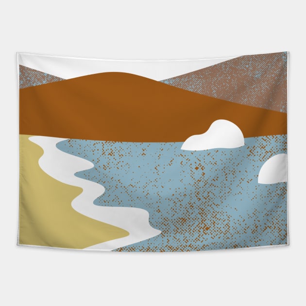 OceanSide - Seaside Beach - Landscape Art - Mountains Hiking - Sunset Adventure - Blue Lagoon - Seaside Art - Sunrise Mountains Tapestry by waltzart