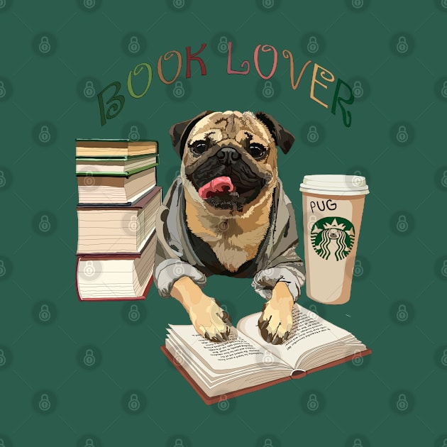 Pug book lover by stripedbeetlee