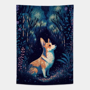 Corgi in enchanted forest Tapestry