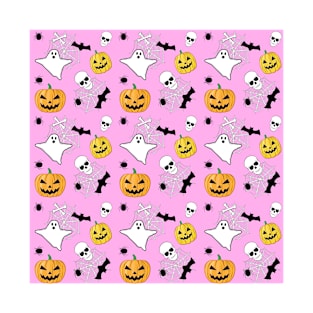 Spooky Halloween Pattern on Magenta Background T-Shirt