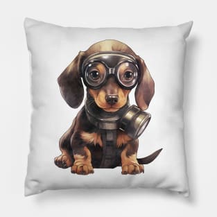 Dachshund Dog Wearing Gas Mask Pillow