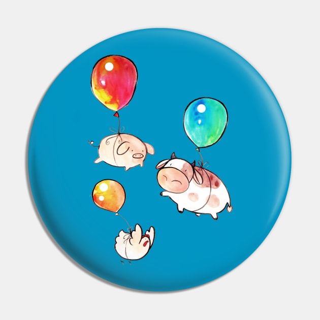 Watercolor Balloon Cow, Pig and Chicken Pin by saradaboru