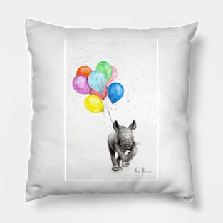 The Rhino and The Balloons Pillow