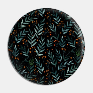 Festive watercolor branches - black, teal and orange Pin