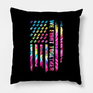 We Fight Together Autism Awareness USA Flag Tie Dye Pillow