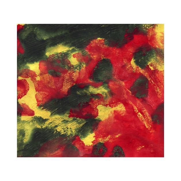 Abstract colorful background with hand-painted texture. Watercolor red-green-yellow painting with splashes, drops of paint, paint smears. Design for the  fabric, wallpapers, covers and packaging. by Olesya Pugach