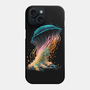 A mesmerizing underwater scene featuring a fluorescent jellyfish Phone Case