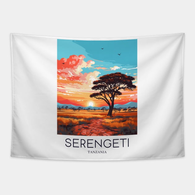 A Pop Art Travel Print of the Serengeti National Park - Tanzania Tapestry by Studio Red Koala