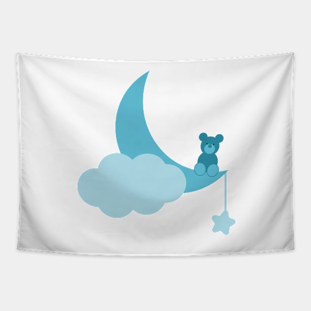 Teddy Bear on the moon - Blue version Tapestry by Warp9