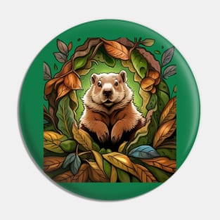 Groundhog Woodchuck With Mayflower Massachusetts State Tattoo Art Pin