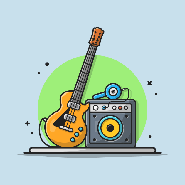 Guitar Electric with Sound Audio Speaker and Headphone Cartoon Vector Icon Illustration by Catalyst Labs