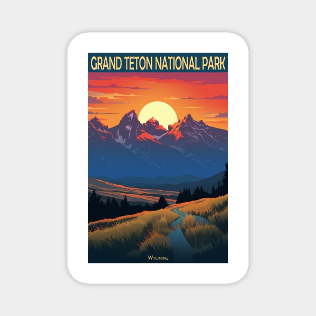 Grand Teton National Park  Travel Poster Magnet by GreenMary Design