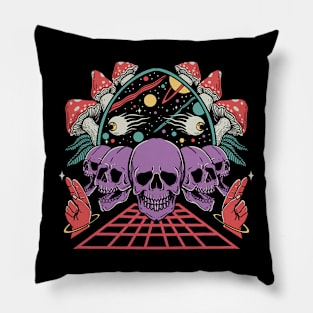 Psychedelic Skulls & Mushrooms Pillow