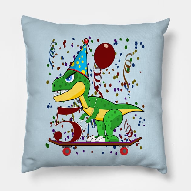 Kids Five 5 Years Old Dinosaur Birthday Pillow by Mindseye222