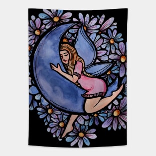 Purple Flower Moon Fairy Tapestry