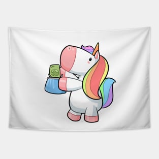 Kawaii unicorn putting money in bags Tapestry