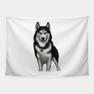 Cute Siberian Husky Drawing Tapestry