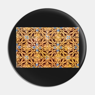 Portuguese Azulejos Brown Swirl on Orange Ovar Pin