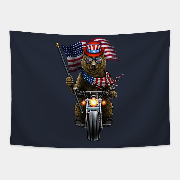 American flag  Bear motorcycle Tapestry by LillyRise