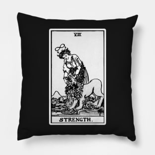 VIII. Strength Tarot Card | Black and white Pillow