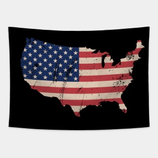 US Flag Map Distressed Patriotic Art Tapestry