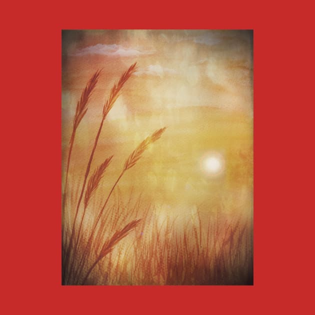 Watercolor Sunset Wheat Grass by SistersInArtN