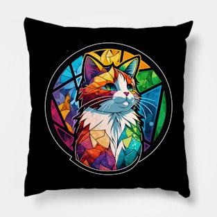 Cat Animal Portrait Stained Glass Wildlife Pet Adventure Pillow