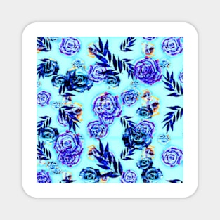 blue indigo purple gold turquoise floral pattern Magnet