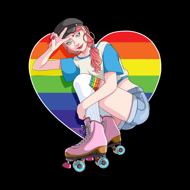 Roller Girl Skater Skates Skating Rainbow Heart by Noseking